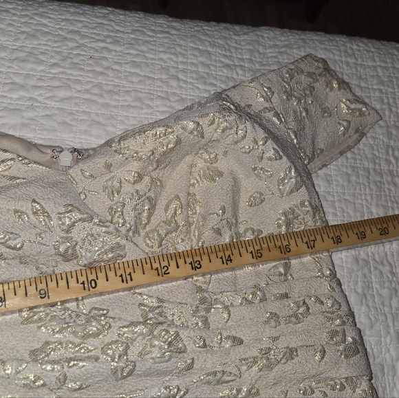 Oleg Cassini Size 16 W Formal Floral Boned Evening Gown Champagne Metallic Cream - Picture 5 of 15